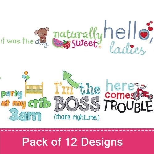 Dog & Baby Text Embroidery Bundle – Fun Sayings & Graphics (12 Designs)