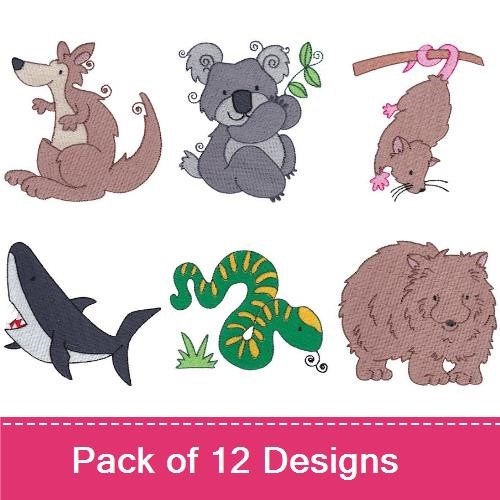 Kangaroo & Koala Embroidery Bundle – Australian Wildlife (12 Designs)