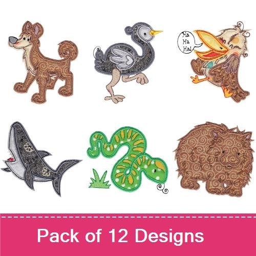 Animal Embroidery Bundle – Dog, Shark, Ostrich & More (12 Designs)