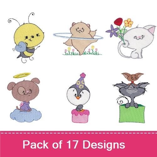 Cute Animal Embroidery Bundle – Bee, Bear, Cat & More (7 Designs)