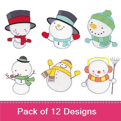 Snowman Embroidery Bundle – Winter Designs (12 Designs)
