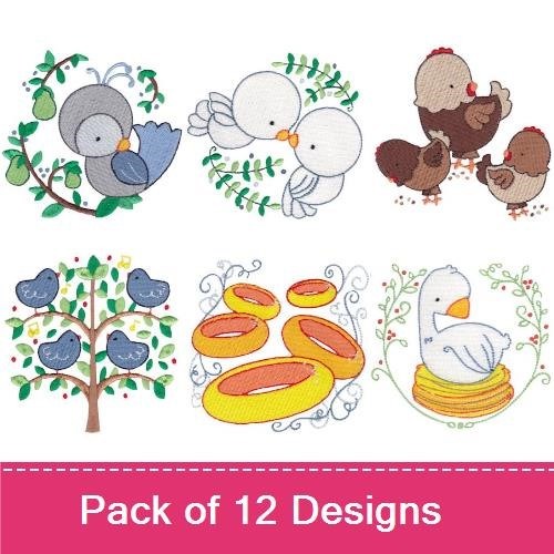 Whimsical Storybook Characters Embroidery Designs Bundle – Duck in Nest, Bluebird, Fairy Tale Princess & More (12 Designs)
