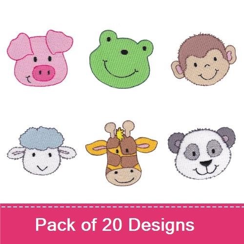 Animal Face Embroidery Bundle – Cute Characters (20 Designs)