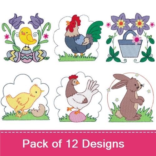 Farm Animal Embroidery Bundle – Chick, Rooster, Sheep & More (12 Designs)