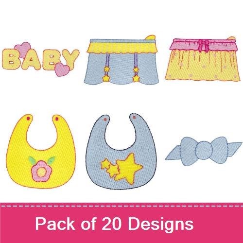 Baby-Themed Essentials Embroidery Designs Bundle – Baby Letters with Hearts, Baby Bib with Star, Bunny Design & More (20 Designs)