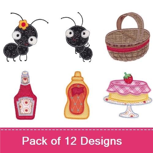 Applique Cute Picnic Ants Embroidery Bundle – Ant with Flower, Picnic Basket, Ketchup Bottle & More (12 Designs)