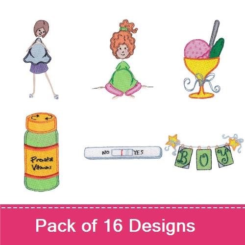 Baby and Pregnancy Embroidery Designs Bundle – Expecting Text, Pregnant Woman, Mother with Child & More (16 Designs)