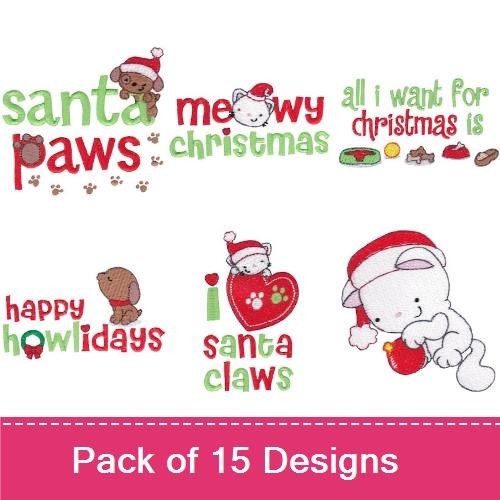 Santa Paws & Meowy Christmas Embroidery Bundle – Holiday Designs (15 Designs)
