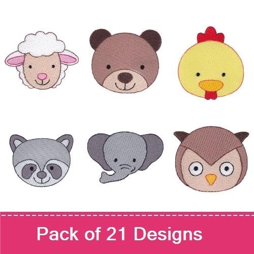 Animal Faces Embroidery Bundle – Cute Sheep, Bear, Chicken & More (21 Designs)
