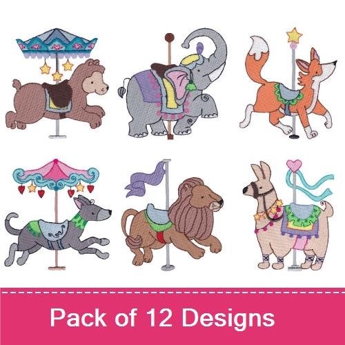 Carousel Animal Embroidery Bundle – Fun Fair Designs (12 Designs)