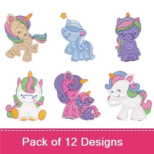 Applique Cute Unicorns Embroidery Designs Bundle – Unicorn Couple, Rainbow Unicorn, Happy Unicorn & More (12 Designs)
