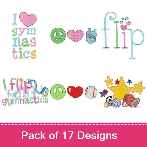 Youth Sports and Cheerleading Embroidery Designs Bundle – All Star Text, Various Sports Balls, Cheerleader & More (17 Designs)