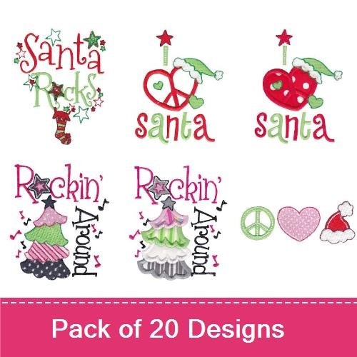 Christmas Themed Embroidery Designs Bundle – Santa Rocks, Better Santa I Really Did Try, Christmas Stockings & More (20 Designs)