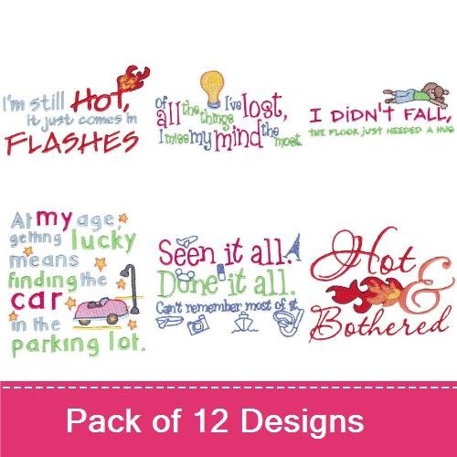 Funny Sayings About Aging & Chocolate Embroidery Designs Bundle – I'm Still Hot, Life Is Too Short, & More (12 Designs)