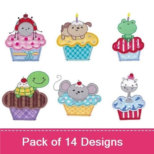 Cupcake Embroidery Bundle – Cute Animal Designs (14 Designs)