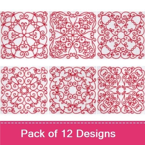 Elegant Quilt Blocks Redwork