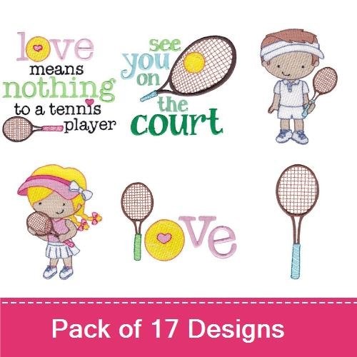 Tennis Embroidery Designs Bundle – Rackets, Ball, Queen of the Court & More (17 Designs)