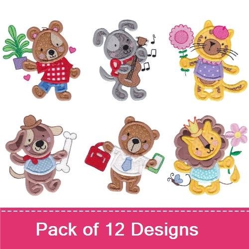 Animal Friends Embroidery Bundle – Cute Characters (12 Designs)