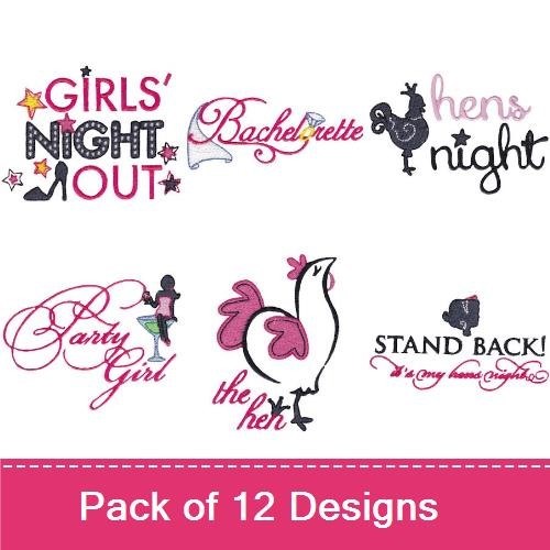 Girls' Night Out & Bachelorette Party Embroidery Designs Bundle – Girls' Night Out Text, Bachelorette Text, Hens Night Text & More (12 Designs)