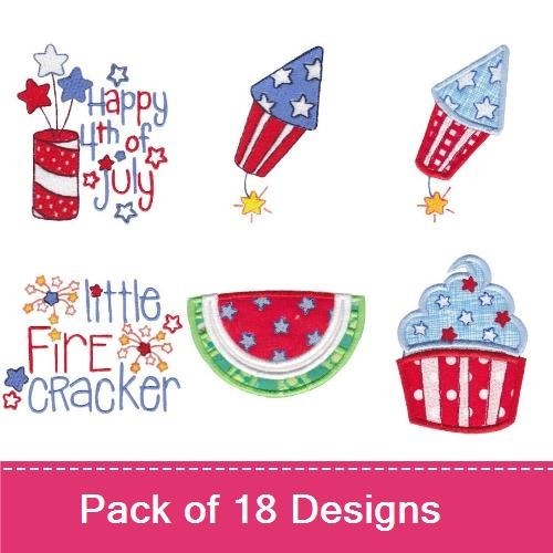 Patriotic 4th of July Embroidery Designs Bundle – Happy 4th of July, Firecracker, Miss America & More (18 Designs)