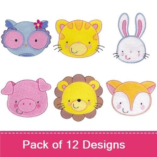 Animal Faces Embroidery Bundle – Cute Cartoon Characters (12 Designs)