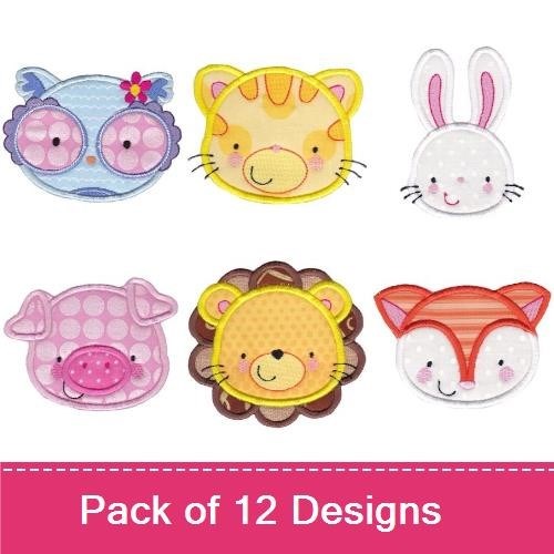 Animal Faces Embroidery Bundle – Cute Designs (12 Designs)