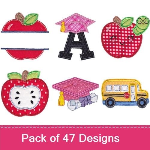 Back to School Embroidery Designs Bundle – Owl with Glasses, Apple, Graduation Cap & More (47 Designs)