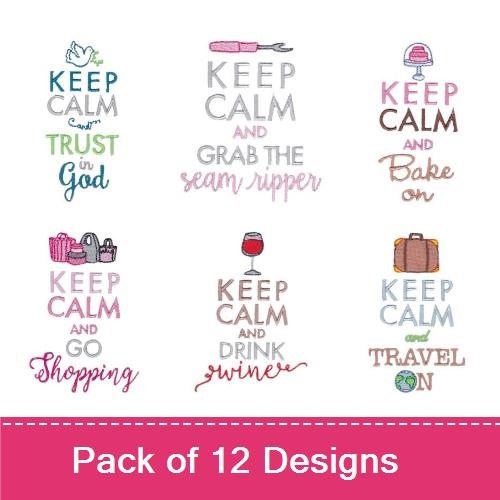 Keep Calm Quotes Embroidery Designs Bundle – Eat a Cupcake, Drink Coffee, Trust God & More (12 Designs)
