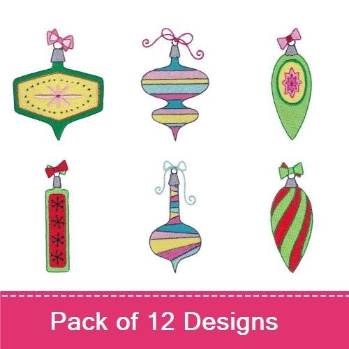 Vintage Christmas Ornaments Embroidery Designs Bundle – Spiral, Hexagon, Teardrop & More (12 Designs)