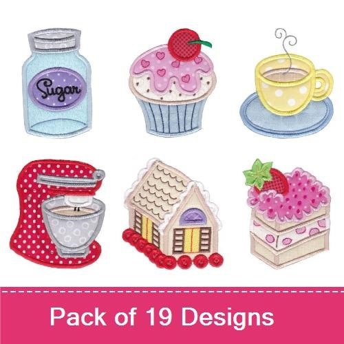 Applique Kitchen and Dessert Embroidery Bundle – Layered Cake, Cupcake, Sugar Jar & More (19 Designs)