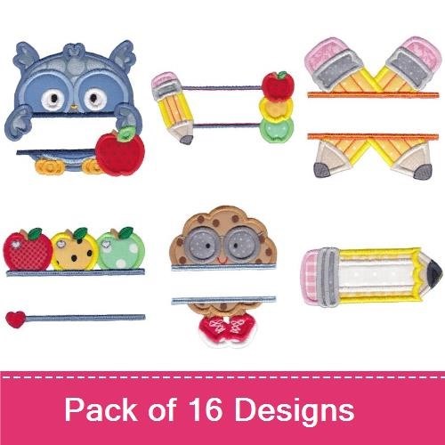 Applique Back to School Embroidery Designs Bundle – Owl with Apple, Pencil with Eraser, School Bus & More (16 Designs)