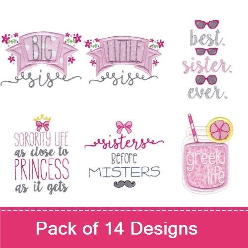 Sisterhood Embroidery Designs Bundle – BIG SISE, Work Hard Play Harder, Best Sister Ever & More (14 Designs)
