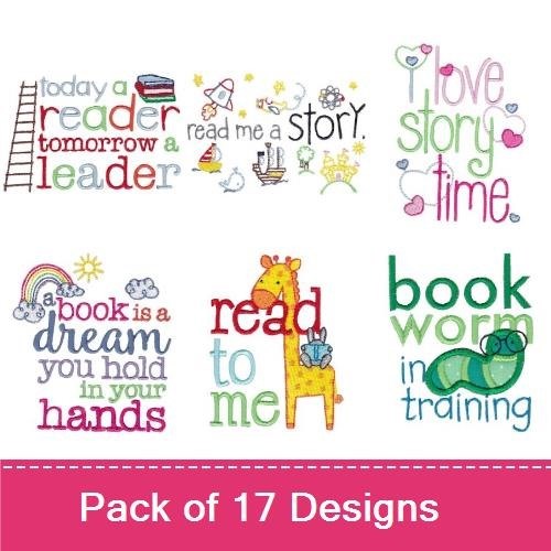 Reading & Literacy Embroidery Designs Bundle – Today a Reader Tomorrow a Leader, Reading is My Superpower, & More (17 Designs)