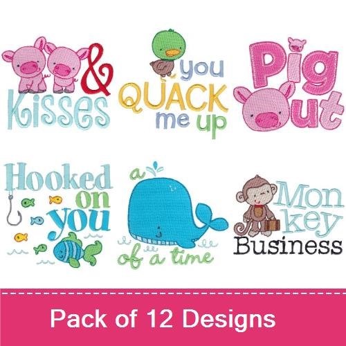 Cute Animal Puns Embroidery Designs Bundle – Always Love You with Owl, Hangin' Around with Monkeys & More (12 Designs)