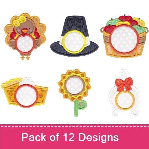 Applique Autumn Harvest Embroidery Bundle – Turkey, Pumpkin Basket, Fall Floral & More (12 Designs)