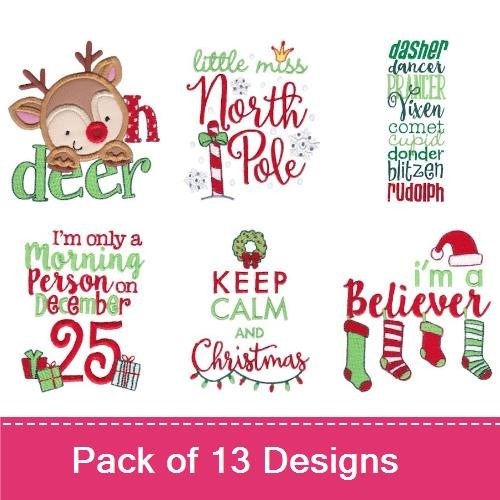Christmas Embroidery Designs Bundle – Christmas Countdown, Reindeer, North Pole & More (13 Designs)