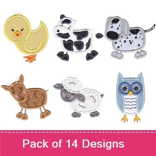 Farm Animal Embroidery Bundle – Chick, Cow, Dog & More (14 Designs)