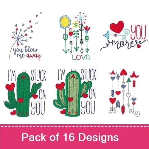 Love & Nature Embroidery Designs Bundle – Cactus Love, Lion with Heart, Love Balloon & More (16 Designs)