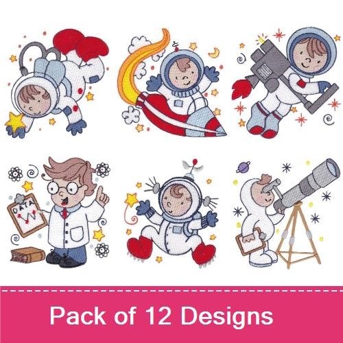 Astronaut & Scientist Embroidery Bundle – Space Adventures (12 Designs)