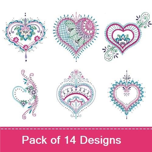 Mehndi Hearts 5x7 6x10