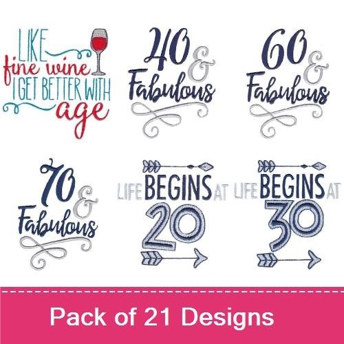 Birthday and Celebration Sayings Embroidery Designs Bundle – Not a Day Over Fabulous, Birthday Girl, Party Animal & More (21 Designs)