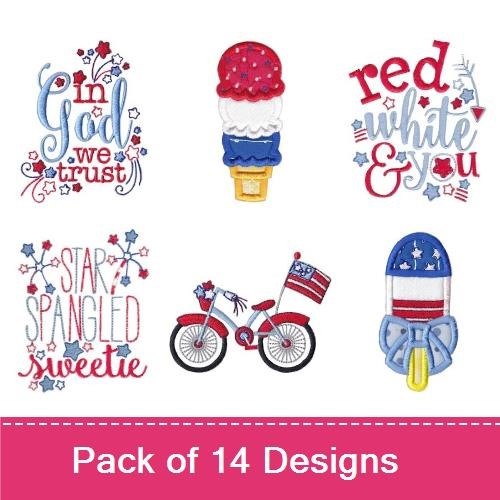 Applique Patriotic Americana Embroidery Designs Bundle – Airplane, Popsicle, Statue of Liberty & More (14 Designs)