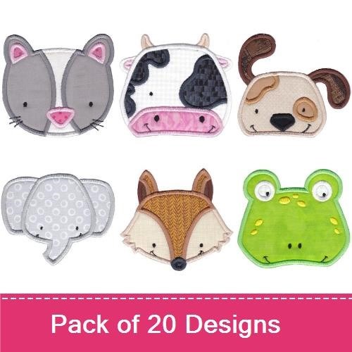 Animal Face Embroidery Bundle – Cute Designs (20 Designs)