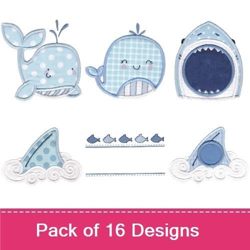 Applique Cute Ocean Embroidery Bundle – Big Blue Whale, Baby's First Christmas, Sleep Tight & More (16 Designs)