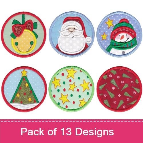 Applique Festive Holiday Embroidery Bundle – Star Circle, Holiday Ornament with Bow, Cardinal Bird & More (13 Designs)