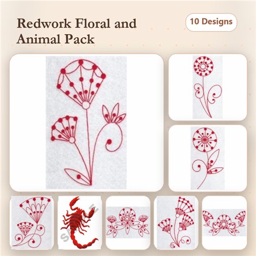 Fantasy Flowers Redwork