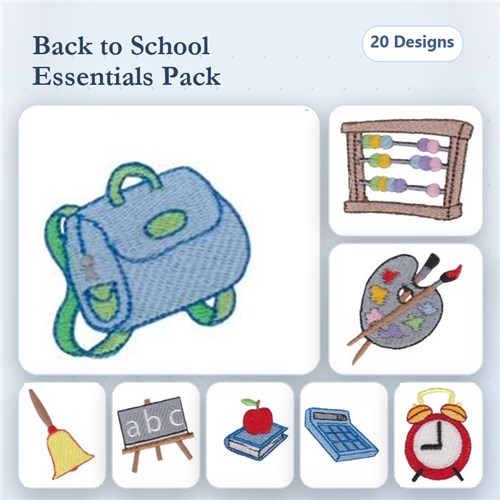 Back to School Essentials Embroidery Designs Bundle – Backpack, Abacus, Palette with Brushes & More (20 Designs)