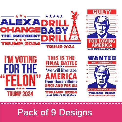 Patriotic Trump 2024 Embroidery Designs Bundle – Make America 47 Trump Again, Drill Baby Drill & More (9 Designs)
