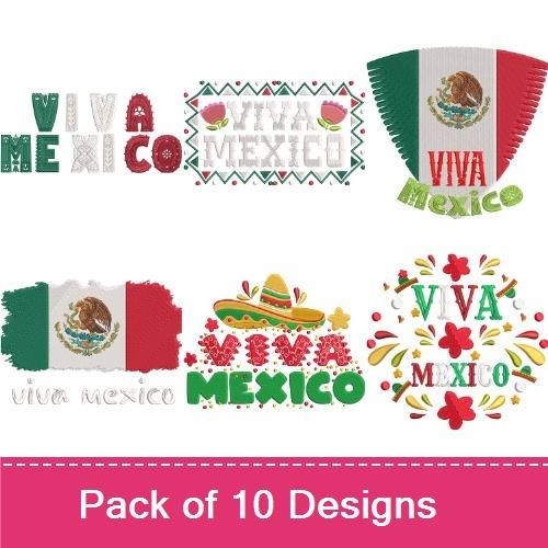 Viva Mexico Celebration Embroidery Designs Bundle – Sombrero, Flowers, Mexican Flag & More (10 Designs)