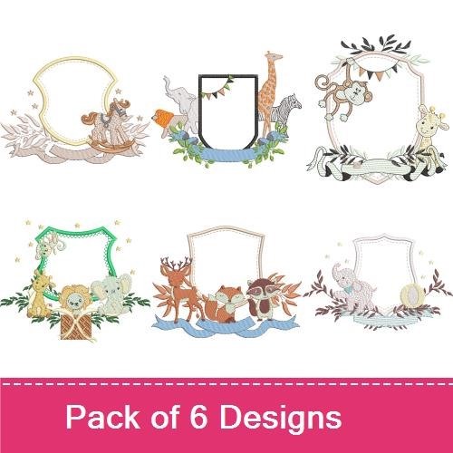 Woodland Animal Frames Embroidery Designs Bundle – Horse, Giraffe, Monkey, Fox & More (6 Designs)